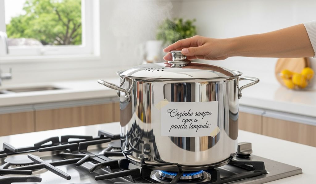 Cozinhe sempre com a panela tampada Cozinhe sempre com a panela tampada